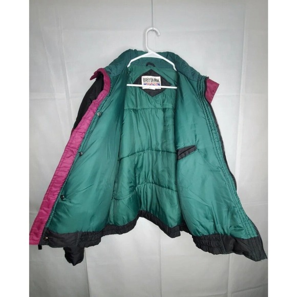VTG Brittania Womens XL Ski Puffer Jacket 80’s 90's Black Colorblock Snowboard - Picture 5 of 7